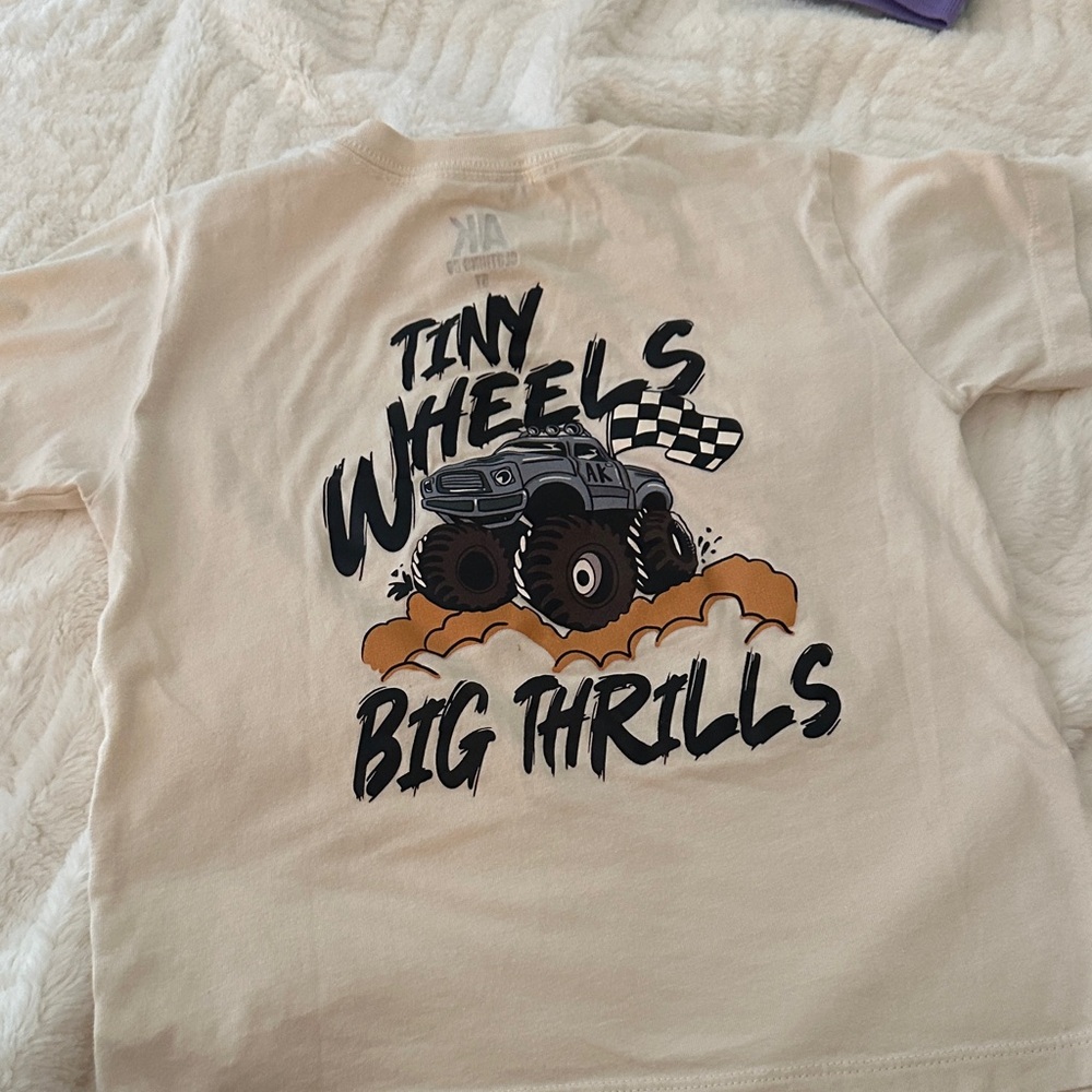 Kids LN Beige Graphic T-Shirt with Monster Truck Design